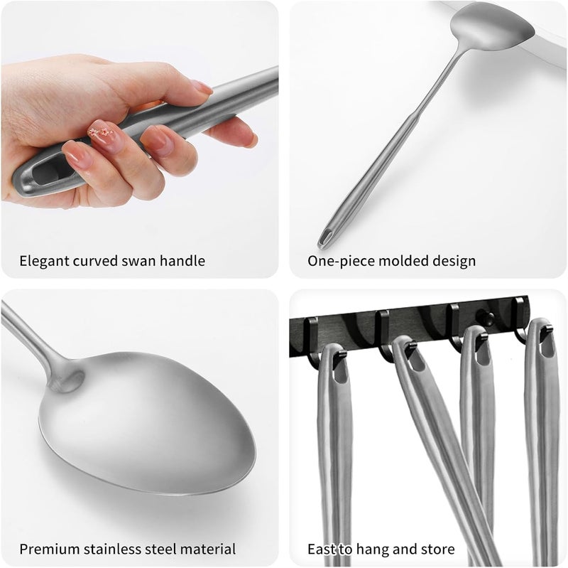 Lazycorner 304 Stainless Steel Cooking Utensils,6 Pcs Kitchen Cooking Utensils Set with Spatula, Solid Spoon, Ladle, Skimmer, Spaghetti Spoon,Dishwasher Safe - Image 5